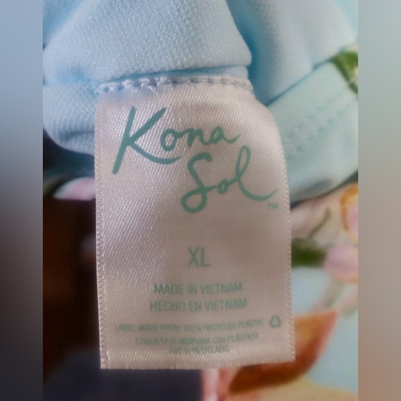 Kona Sol Women’s One Piece Blue Hawaiian Palm Floral Swimsuit Size XL 16-18 NWT - Picture 6 of 13